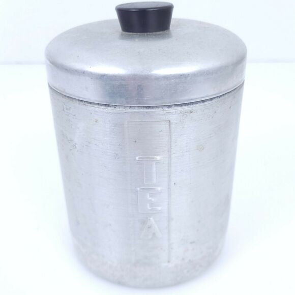 Vintage 1950’s Spun Aluminum Tea Kitchen Container Canister Mid-Century - Picture 1 of 6
